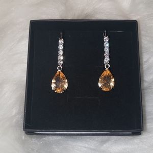 Champagne Gemstone Tear Drop Dangle Earrings